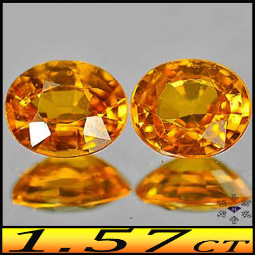 1.57ct Two Golden Glowing Songea Sapphire - VVS - Natural Yellow Orange Oval Pair