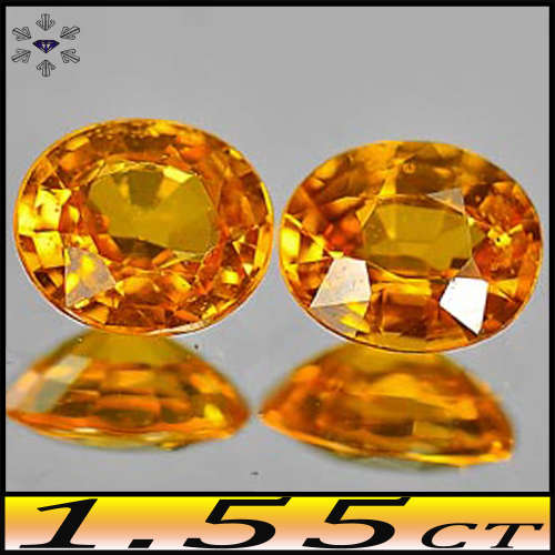 1.55ct Two Natural Orange Sapphire Gems - VVS - Pair Charming Songea Ovals (Heated)