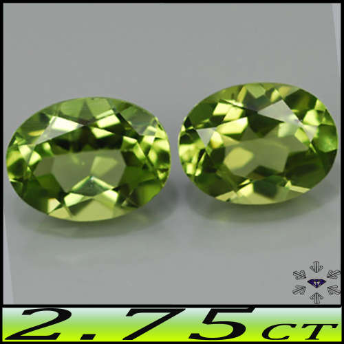 2.75ct Two Matching Green Burma Peridot - VS - Modern Fancy Pair Unheated Ovals