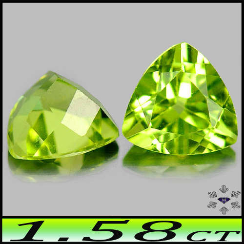 1.58ct Unheated Pair Burma Green Peridot - VS - Two Matching Fancy Trilliant Gems