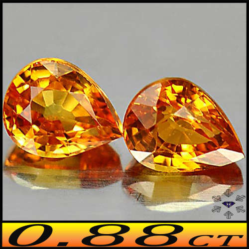 0.88ct Two Glowing Orange Songea Sapphire -  VVS - Matching Pair Clean Pear Gems (Heated Gently)