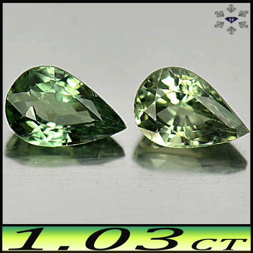 1.03ct Pair Medium Deep Green Sapphire Gems - VS - Two Matching Madagascan Pears (Heated)