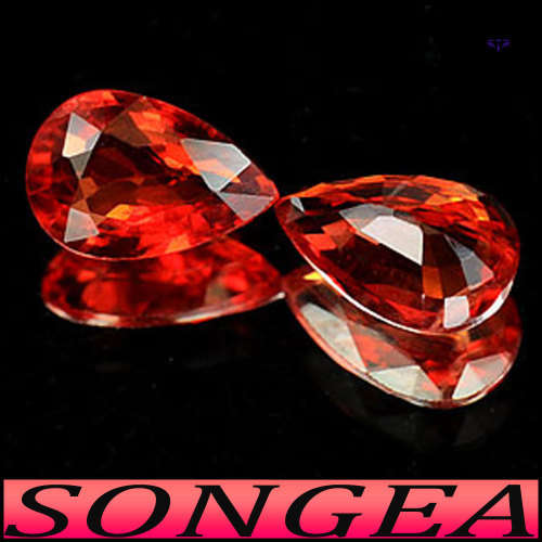 0.95ct Songea Intense Red Sapphire Pair - VS - Two Matching Pear Gems (Heated)