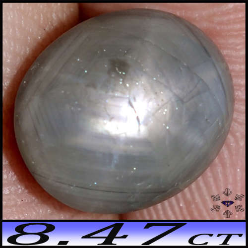 8.47ct Silver Blue Unheated Star Sapphire - Natural 6-Rays Opaque Oval Cabochon