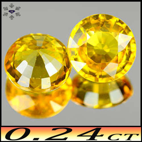 0.24ct Two Matching Yellow Sapphire Rounds - VVS - Pair Flawless Songea Gems (Heated)