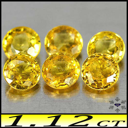 1.12ct Medium Deep Yellow Sapphire Gems - VS - Six Matching Brilliant Rouns (Heated)