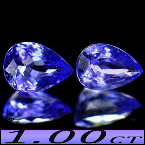 1.00ct Natural Violet Intense Blue Tanzanite Pair - VVS - Two Perfect Fancy Pear Gems (Gentle Heat)