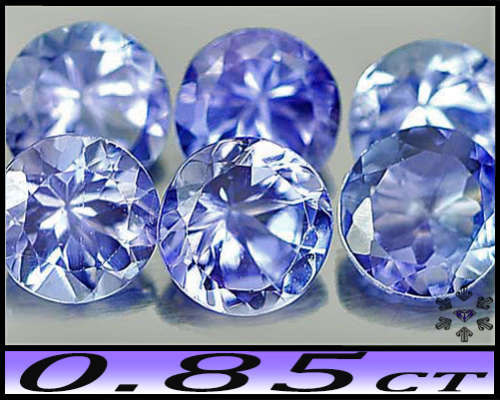 0.85ct Natural Violetish Blue Tanzanite Parcel - VS - Five Matching Fancy Rounds (Gentle Heat)