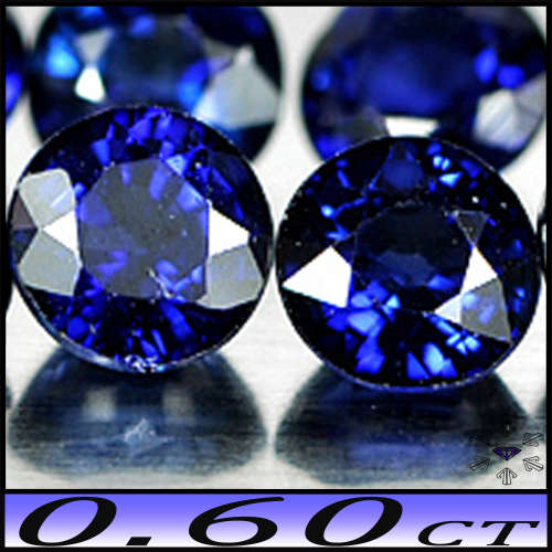 0.60ct Two Ceylon Royal Blue Sapphire - VVS - Natural Brilliant Round Pair (Gentle Heat)