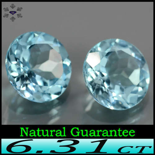 6.31ct Pair Pastel Blue Brazil Topaz - VS -  Two Matchiing Round Gems (Irradiation)