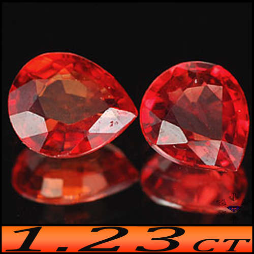 1.23ct Two Natural Vivid Red Sapphires - VS - Pair Matching Tanzania Pears (Heated)