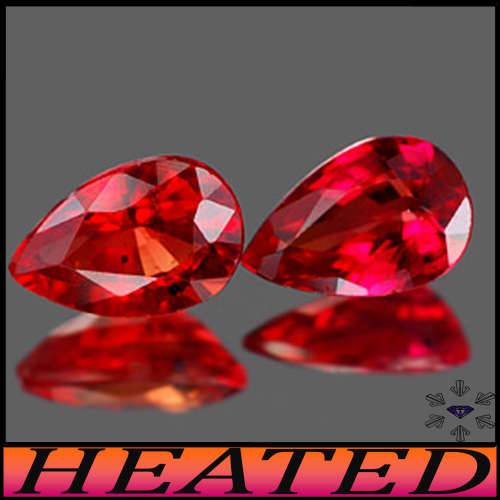 0.91ct Gem Vivid Red Sapphire Pair - SI - Two Matching Songea Pears (Heat Only)