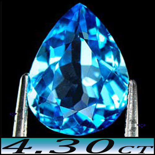 4.30ct Fancy Vivid Blue Brazilian Topaz - VVS - Magical Multi-Faceted Pear Gem
