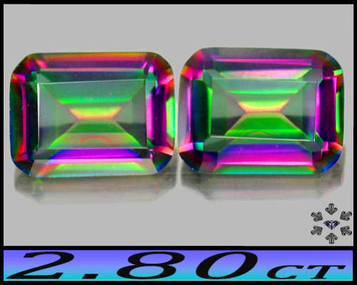2.80ct Mystic Fire Green Brazilian Quartz - VVS - Two Matching Step Facted Emerald Gems