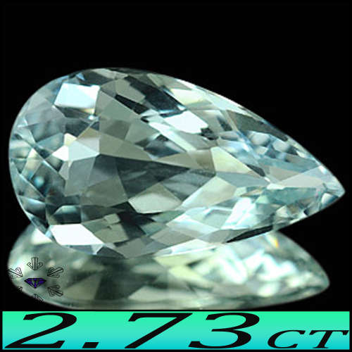 2.73ct Bluish Light Green Brazil Aquamarine - VVS - Flawless Unheated Pear Gem