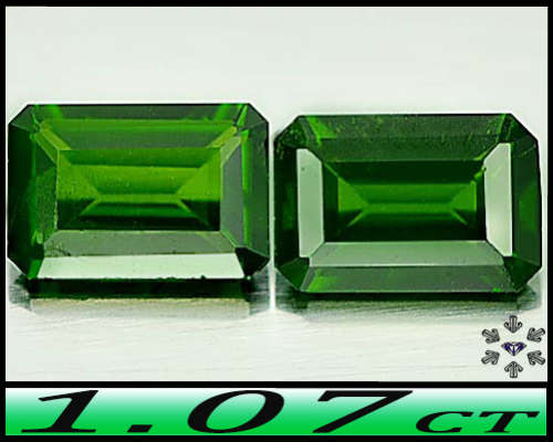 1.07ct Unheated Vivid Green Chrome Diopside - VVS - Two Russian Matching Octagon Gems