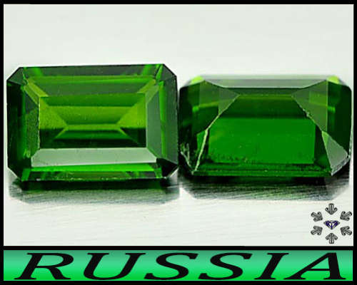1.13ct Two Unheated Russian Chrome Diopside - VS - Matching Pair Vivid Green Octagons