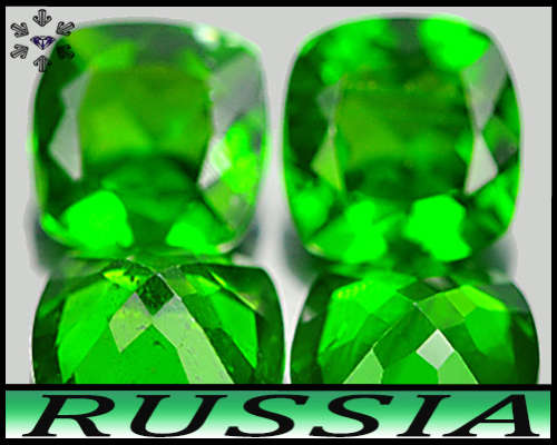 0.93ct Russian Vivid Green Chrome Diopside - VVS - Two Fancy Unheated Cushions