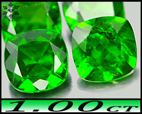 1.00ct Two Unheated Chrome Diopside Gems - SI- Pair Vivid Green Matching Cushions