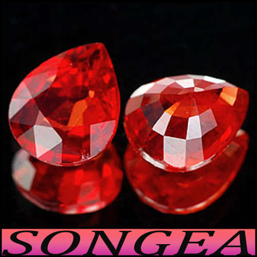 1.52ct Two Vivid Red Songea Sapphire - VS - Matching Pear Pair (Heated Gently)