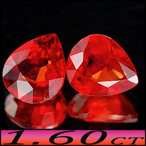 1.60ct Two Rare Vivid Red Sapphire Gems - VS - Natural Matching Pear Pair (Heated)