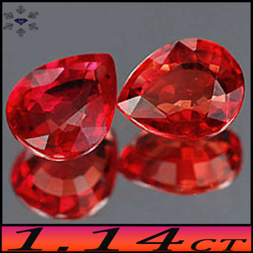1.14ct Two Intense Red Matching Sapphire - VS - Songea Pear Gems (Gentle Heat)