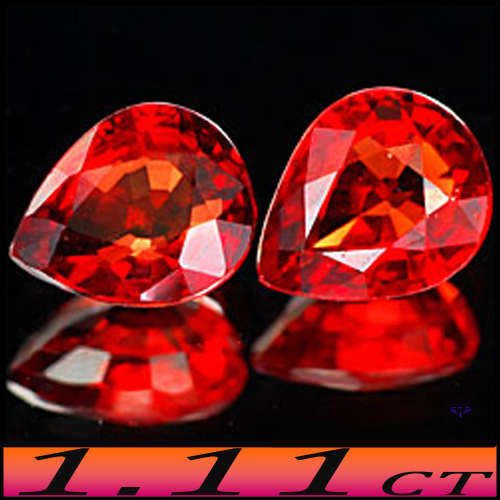 1.11ct Pair Vivid Red Songea Sapphire - VVS - Two Matching Pears (Gently Heated)
