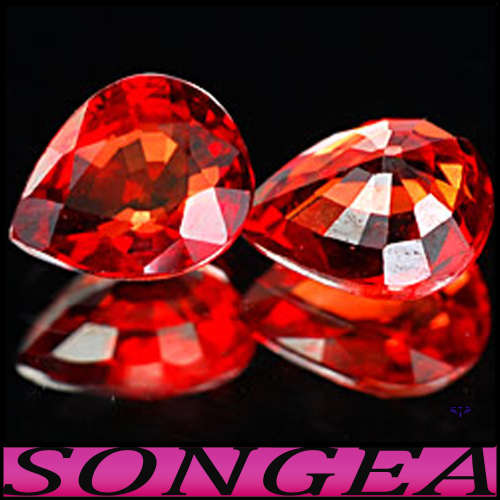 1.05ct Two Intense Red Songea Sapphire - VS - Matching Pair Pear Gems (Heated)