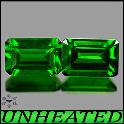 1.10ct Matching Unheated Chrome Diopside - VVS - Two Vivid Green Russian Octagons