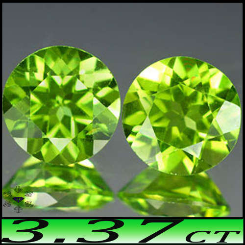 3.37ct Matching Medium Green Peridot - VVS - Two Unheated Fancy Facet Rounds