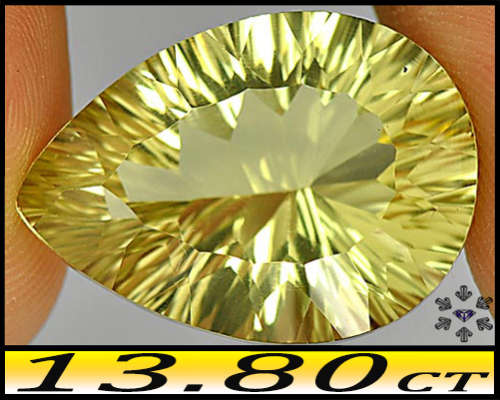 13.80ct Lustrous Lemon Yellow Quartz - IF - Natural Fancy Concave Faceted Pear