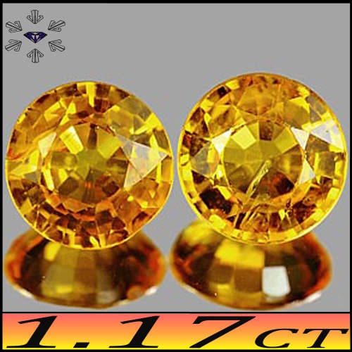 1.17ct Two Yellowish Orange Glowing Sapphire Gems - VVS - Natural Pair Matching Songea Rounds