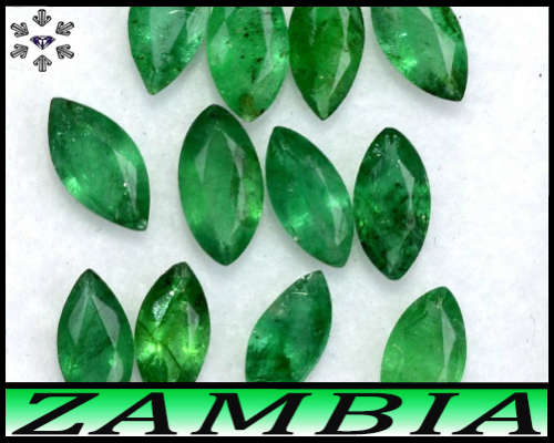 0.45ct Deep Green Zambian Emerald Parcel - SI - Eight Unheated Mixed Marquise