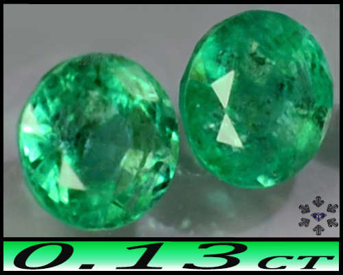 0.13ct Medium Deep Green Emerald Pair - SI - Two Natural Unheated Zambian Rounds