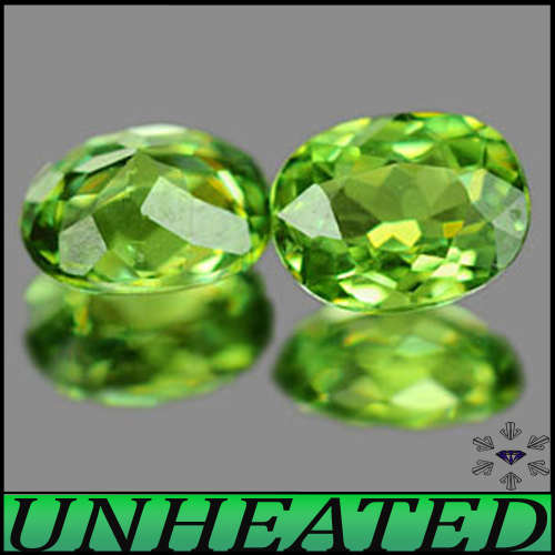 0.95ct Matching Lustrous Demantoid Garnet Pair - VS - Two Brilliant Yellowish Green Precision Ovals