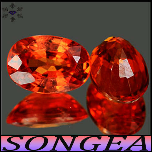 1.21ct Intense Red Orange Sapphire Pair - VS - Two Natural Songea Gems (Heated Only)