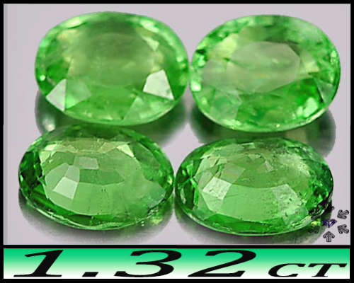 1.32ct Medium Deep Green Tsavorite Garnets - VS - Four Matching Tanzania Oval Gems