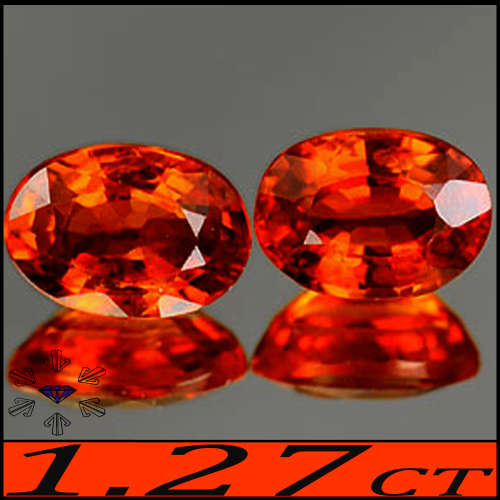 1.27ct Two Intense Reddish Orange Sapphire - VS - Natural Songea Gem Pair (Heated Only)