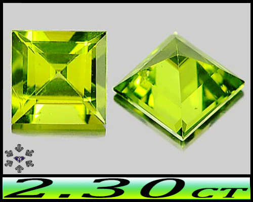 2.30ct Matching Pair Pakistan Green Peridot - VS - Two Unheated Step-Facet Square Gems