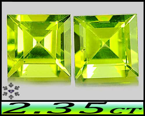 2.35ct Unheated Pakistan Pair Green Peridot - VS - Two Matching Stepped Squares