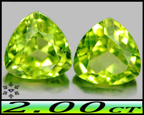2.00ct Natural Unheated Green Peridot - VVS - Matching Pair Pakistan Trillion Gems