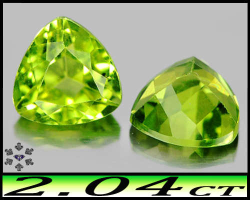 2.04ct Matching Pair Unheated Green Peridot - VVS - Two Natural Pakistan Trillion Gems+