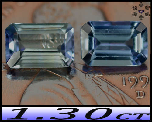 1.30ct Two Greenish Violet Blue Tanzanite - VS - Pair Arusha Step Faceted Octagon Gems