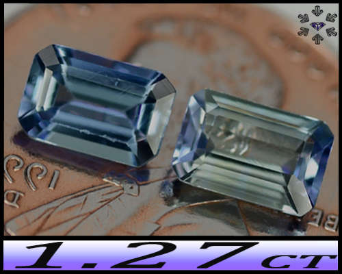 1.27ct Unheated Greenish Violet Blue Tanzanite - VS - Two Matching Tanzania Octagon Gems