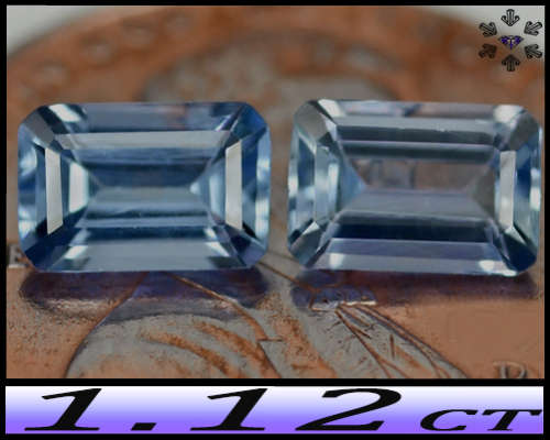 1.12ct Two Violetish Green Blue Tanzanite - VVS - Pair Unheated Step Facet Octagon