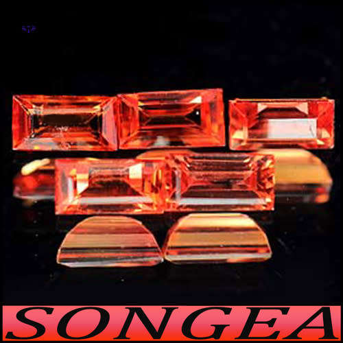 0.71ct Four Vivid Orange Songea Sapphire - VVS - Matching Stepped Baguette Gems