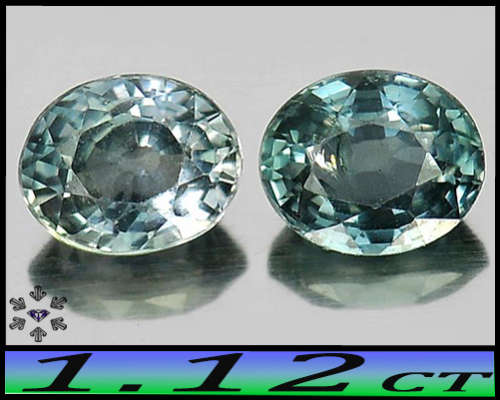 1.12ct Pair Ceylon Medium Bluish Green Sapphire - SI - Two Sri-Lanka Matching Mixed Facet Ovals