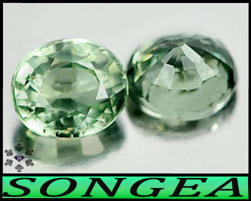 1.00ct Natural Songea Gem Green Sapphire Pair - VS - Two Matching Tanzania Oval Gems