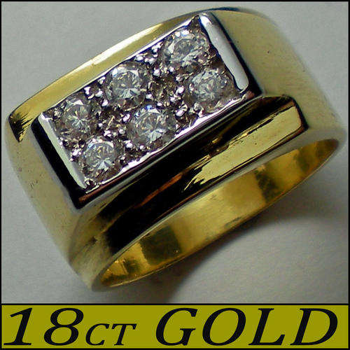 6 DIAMOND IMITATIONS IN A 18 CT WHITE GOLD SETTING AND GOLD RING. HAND MADE DESIGNER JEWELS