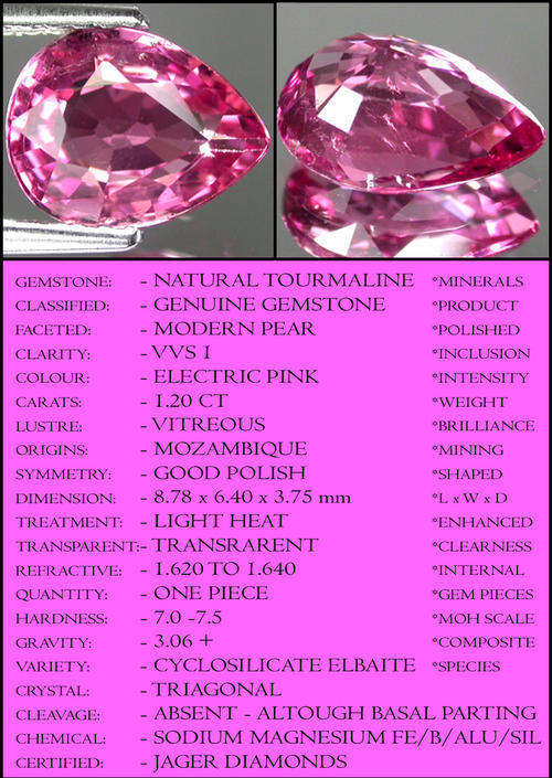 1.20 CT ENERGETIC ELECTRIC PINK TOURMALINE GEMSTONE POLISHED IN A MODERN PEAR.